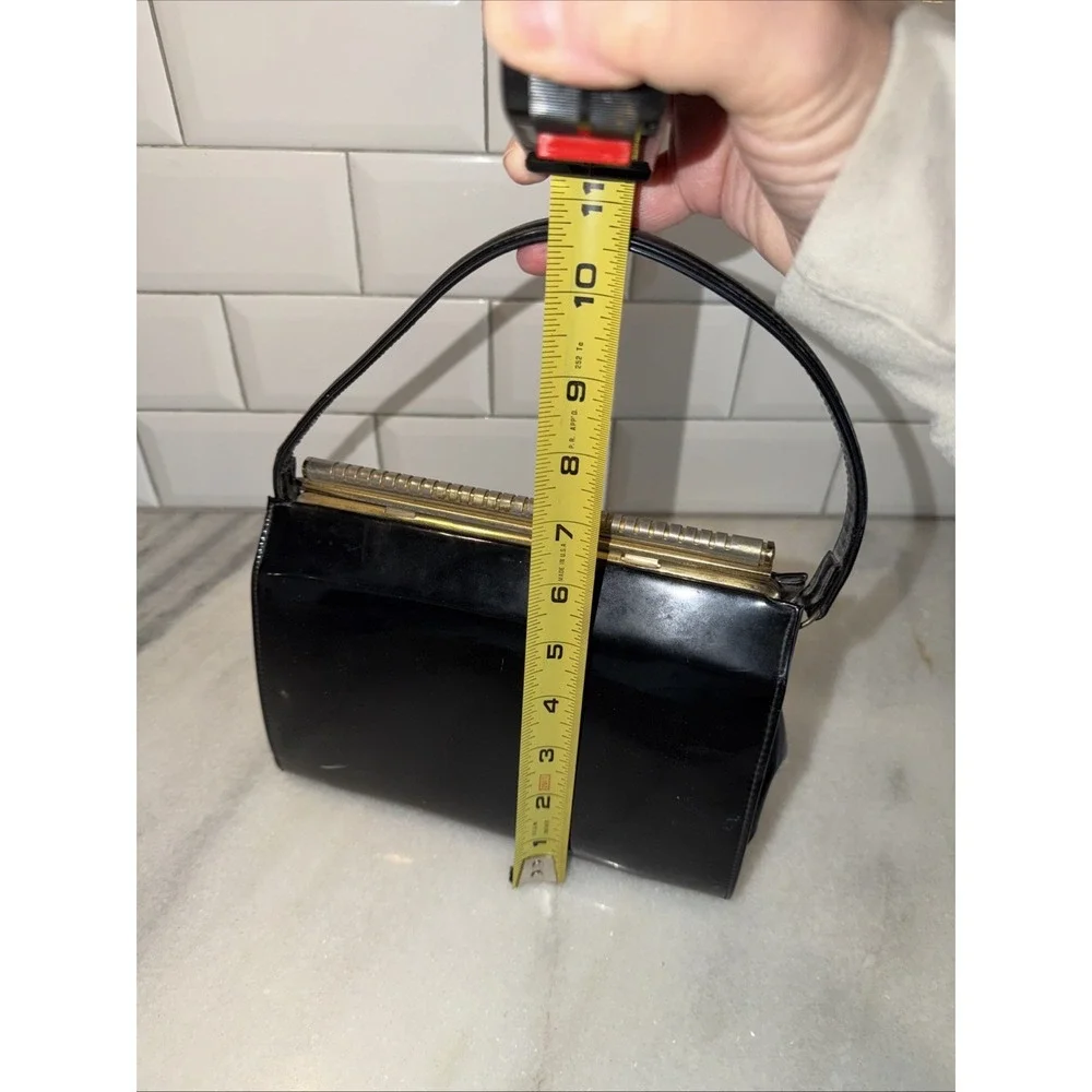 Vintage Theodore California Black Patent Leather Purse Brass Closure GW996